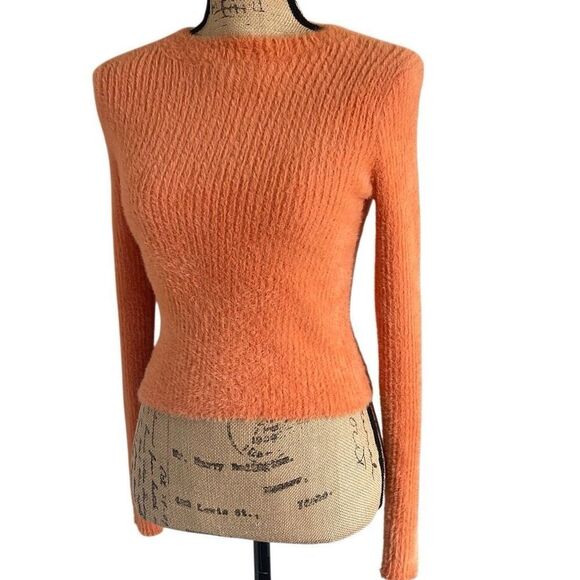 EUC! Mango MNG Orange Fuzzy Cozy Long Sleeve Sweater -Size M (also fits XS/S) - Picture 4 of 11